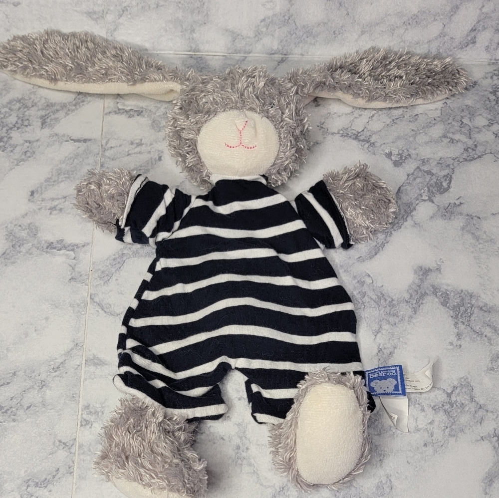 North American Bear Co. Lovey Security Blanket 12" Gray Bunny Blue Stripes